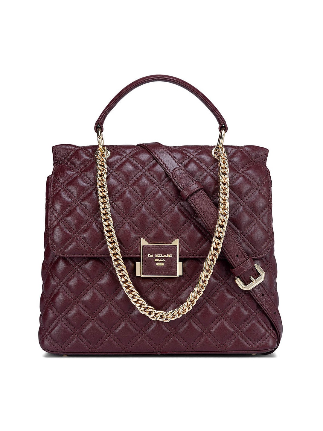 

Da Milano Leather Structured Handheld Bag with Quilted, Maroon