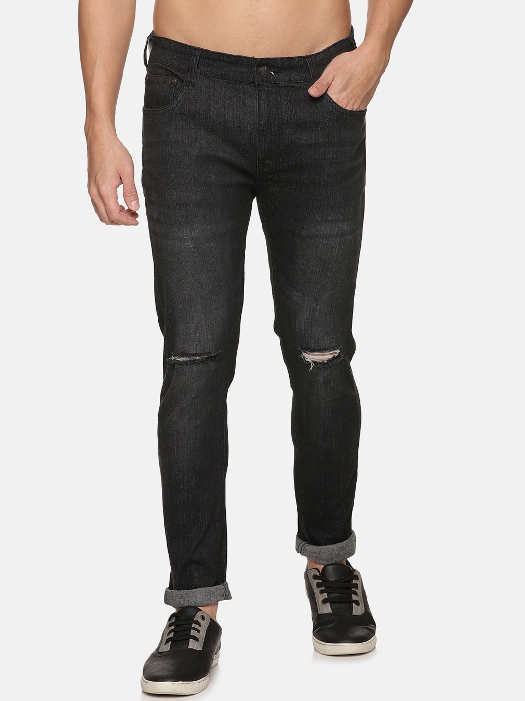 

IMPACKT Men Skin Tight Skinny Fit Slash Knee Light Fade Cotton Jeans, Black