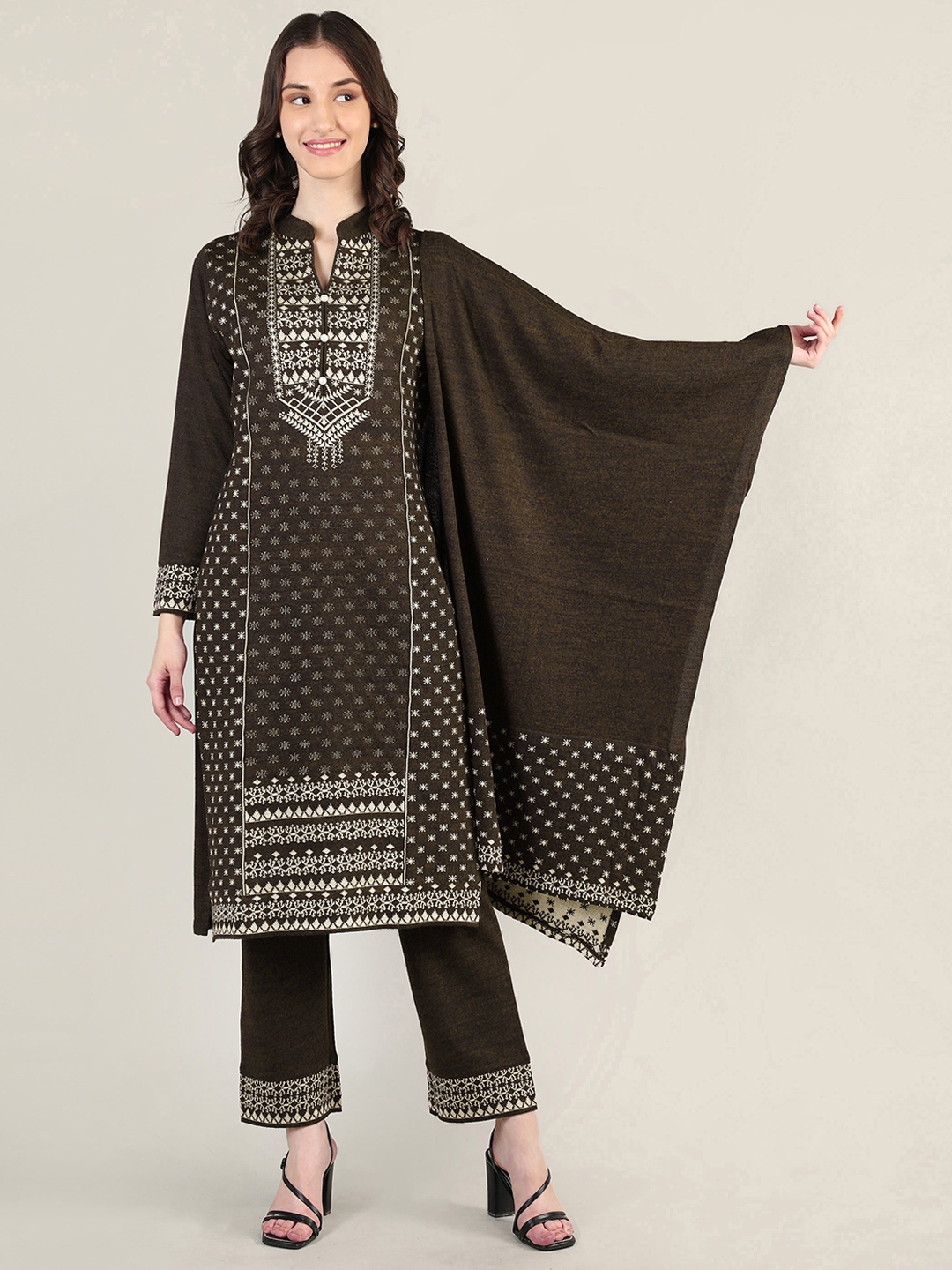 

MIKHAD Women Coffee Brown Printed Kurta with Trousers