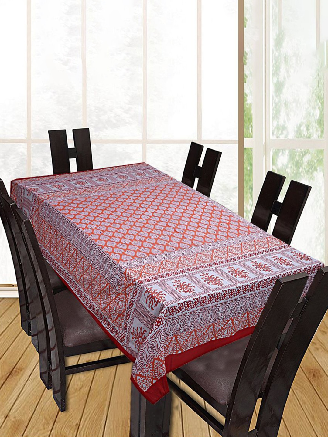 

INDHOME LIFE Printed Cotton Table Cover, Orange