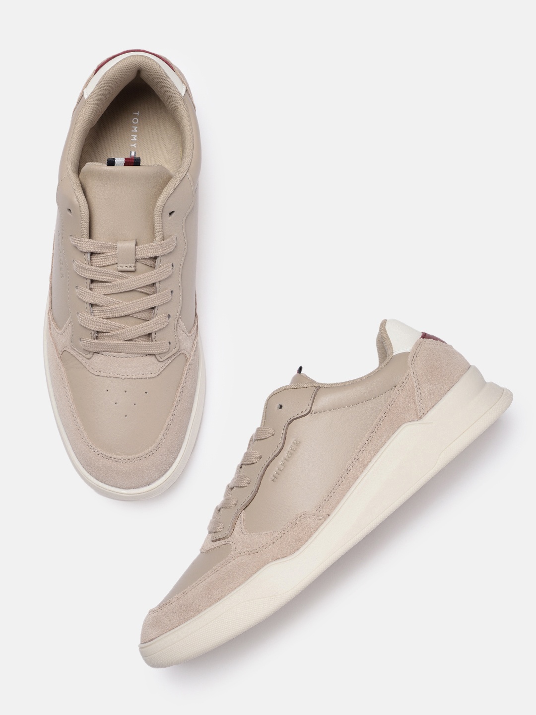 

Tommy Hilfiger Men Perforated Leather Sneakers, Beige