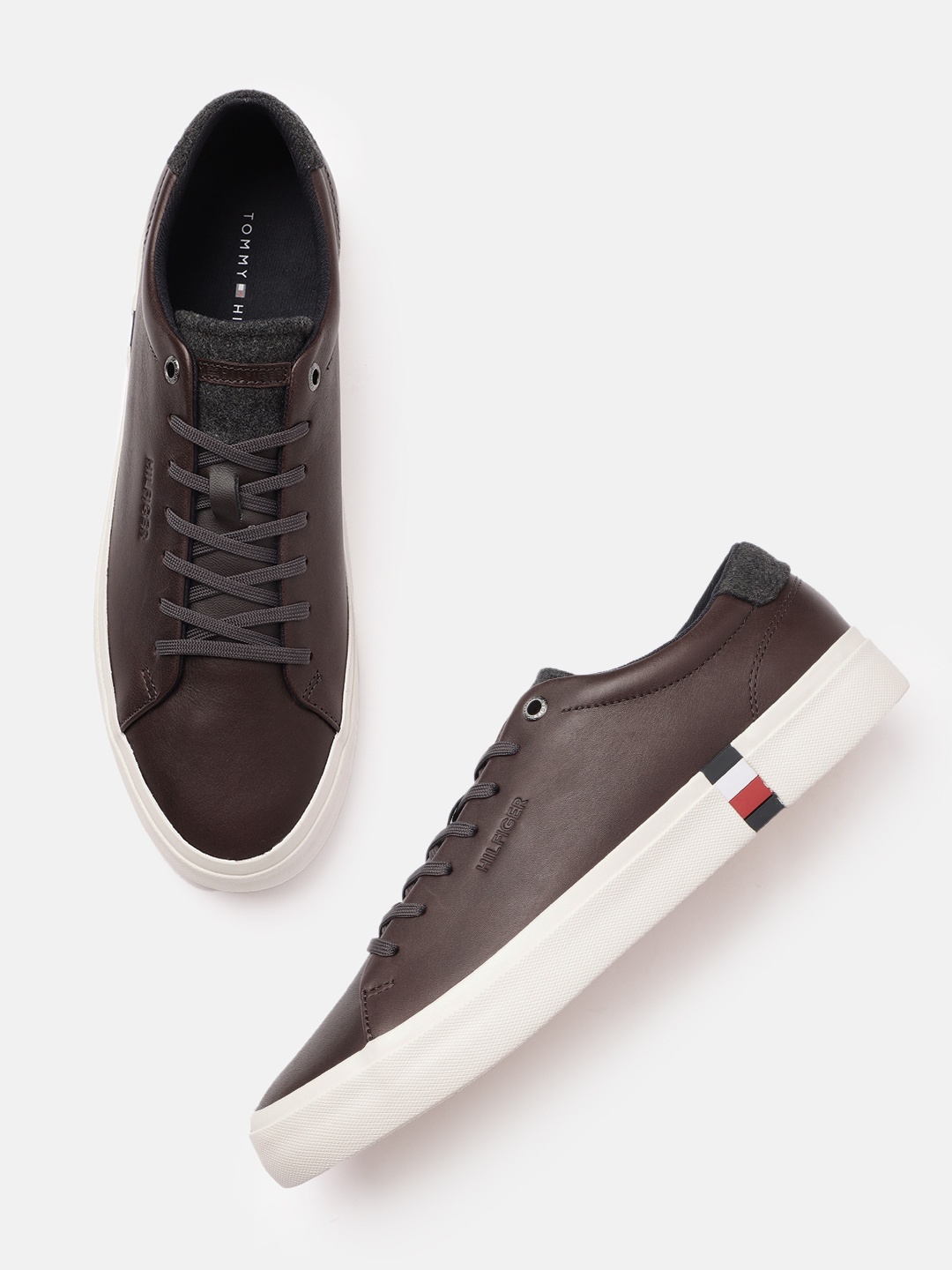 

Tommy Hilfiger Men Solid Leather Sneakers, Brown