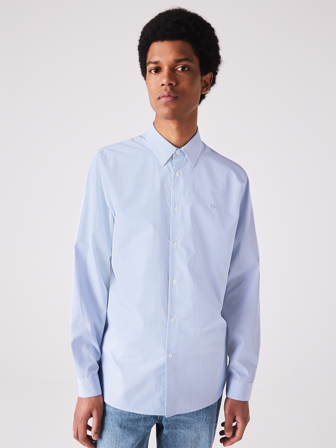 

Lacoste Men Modern Striped Pure Cotton Casual Shirt, Blue