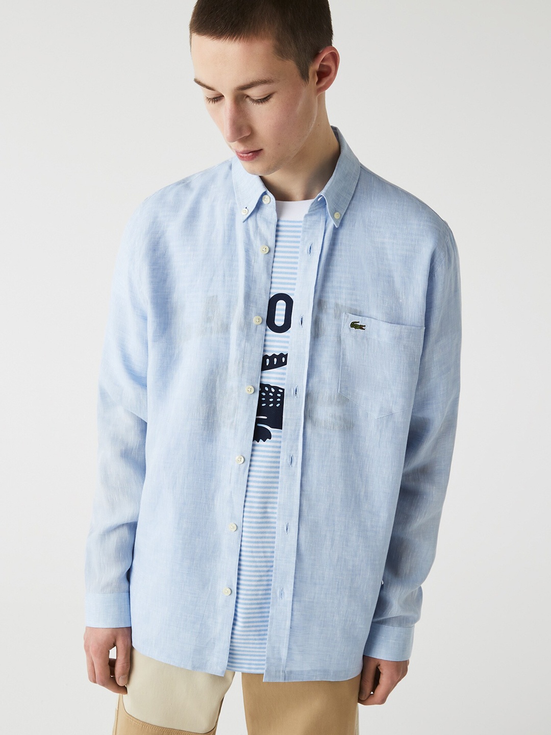 

Lacoste Men Modern Pure Linen Casual Shirt, Blue