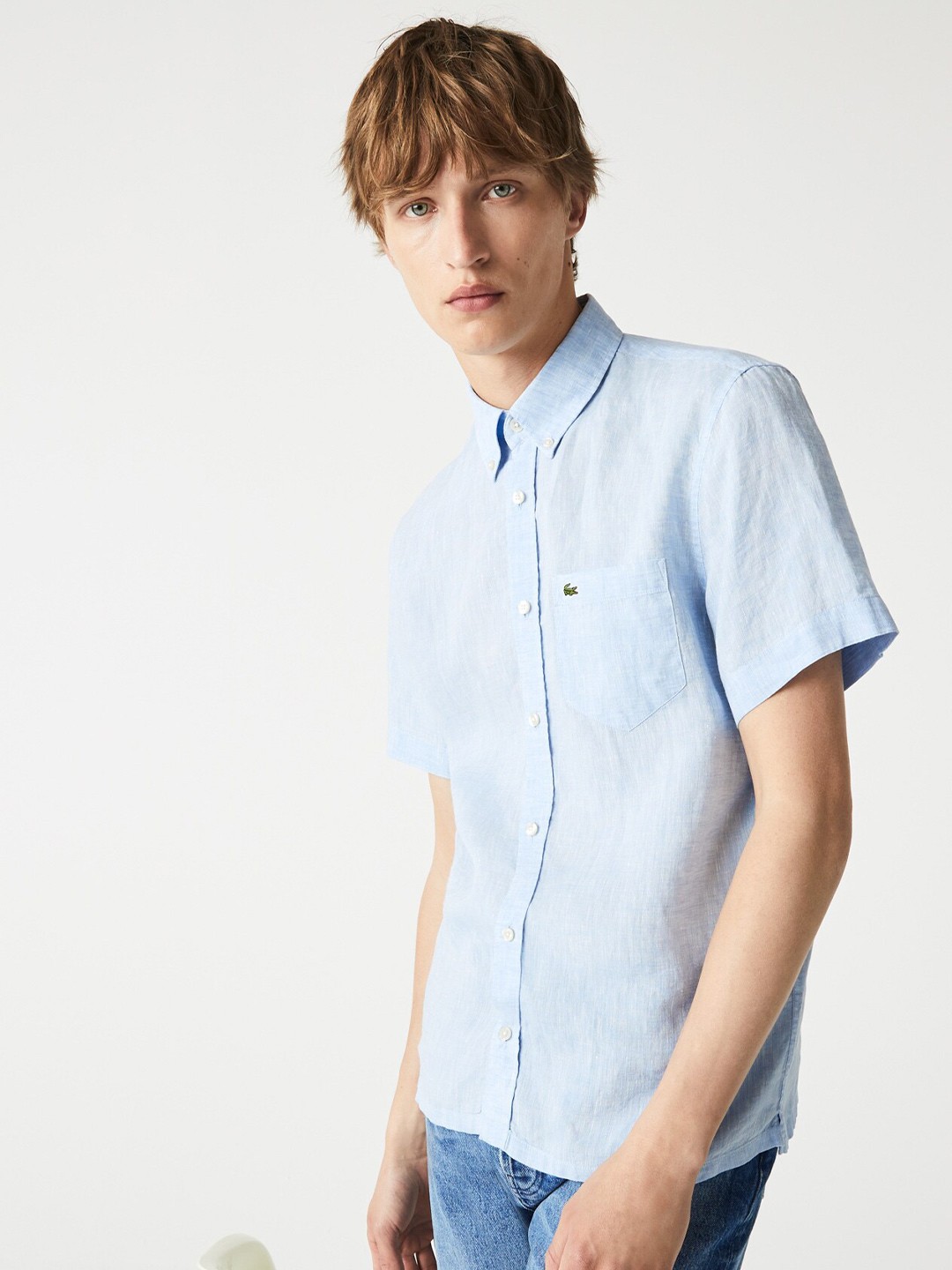 

Lacoste Men Modern Pure Linen Casual Shirt, Blue