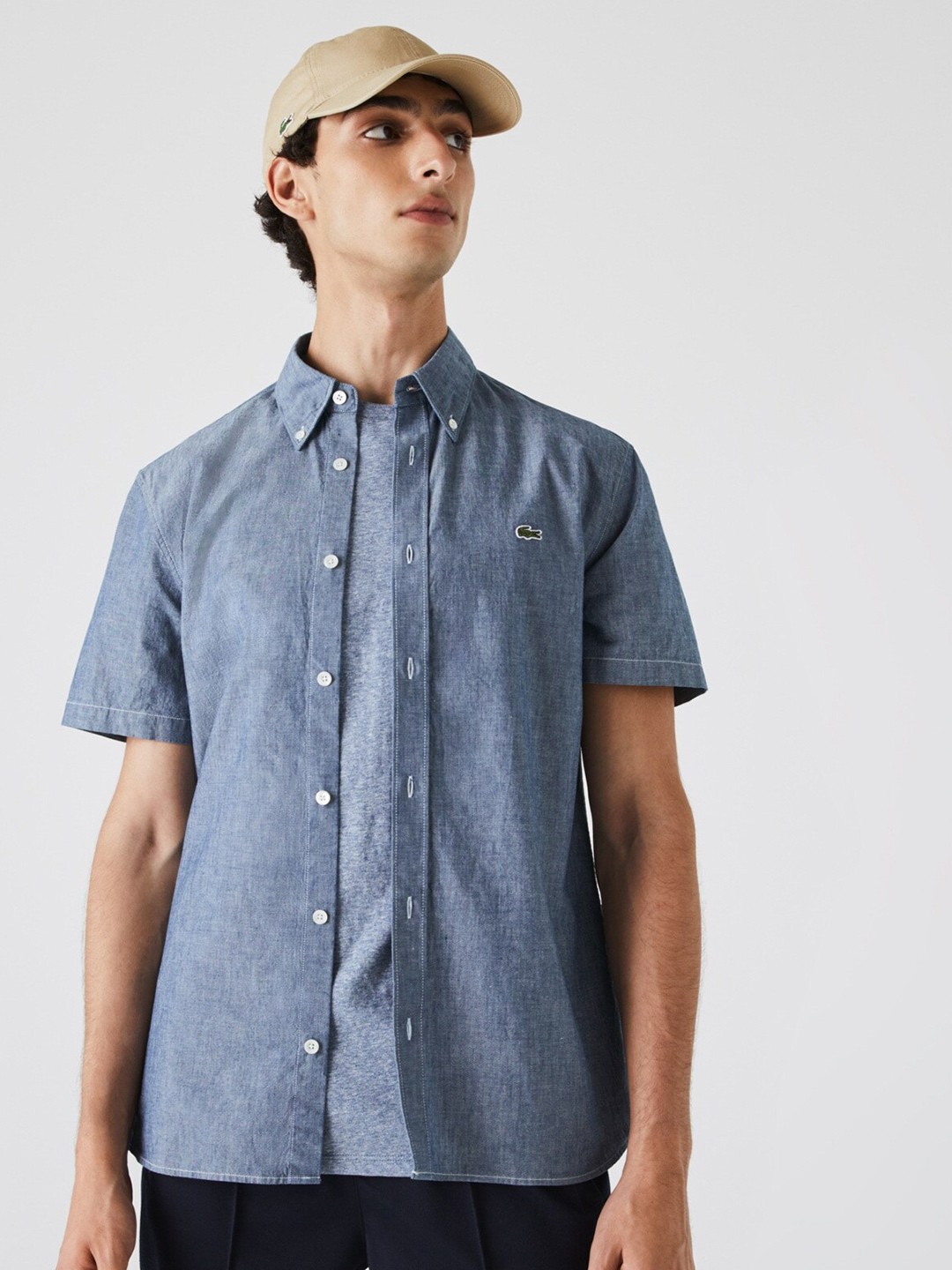 

Lacoste Men Modern Slim Fit Pure Cotton Casual Shirt, Blue