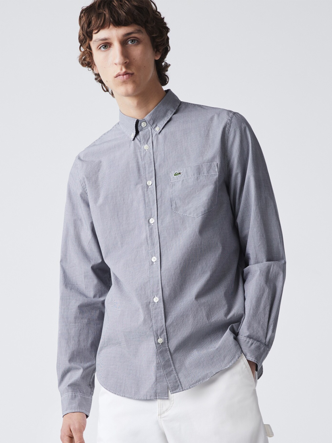

Lacoste Men Modern Micro Checked Pure Cotton Casual Shirt, Grey