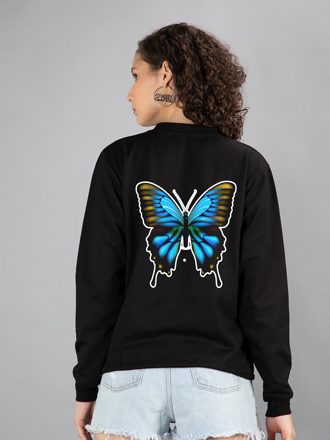 

Mad Over Print Women Black Printed Sweatshirt