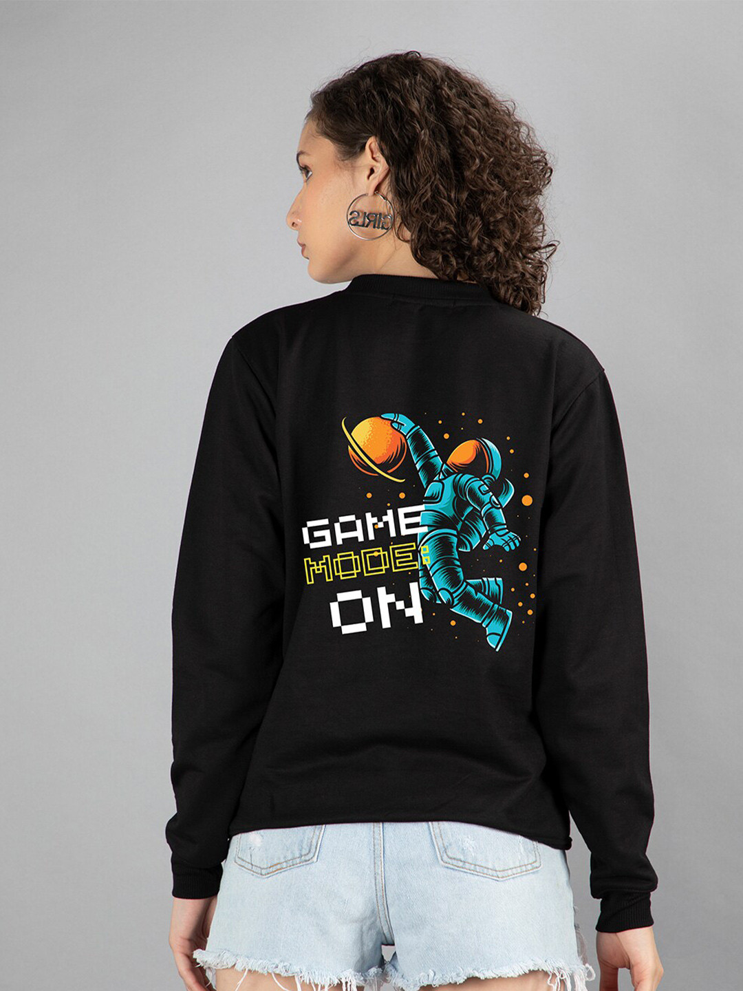 

Mad Over Print Women Printed Round Neck Sweatshirt, Black