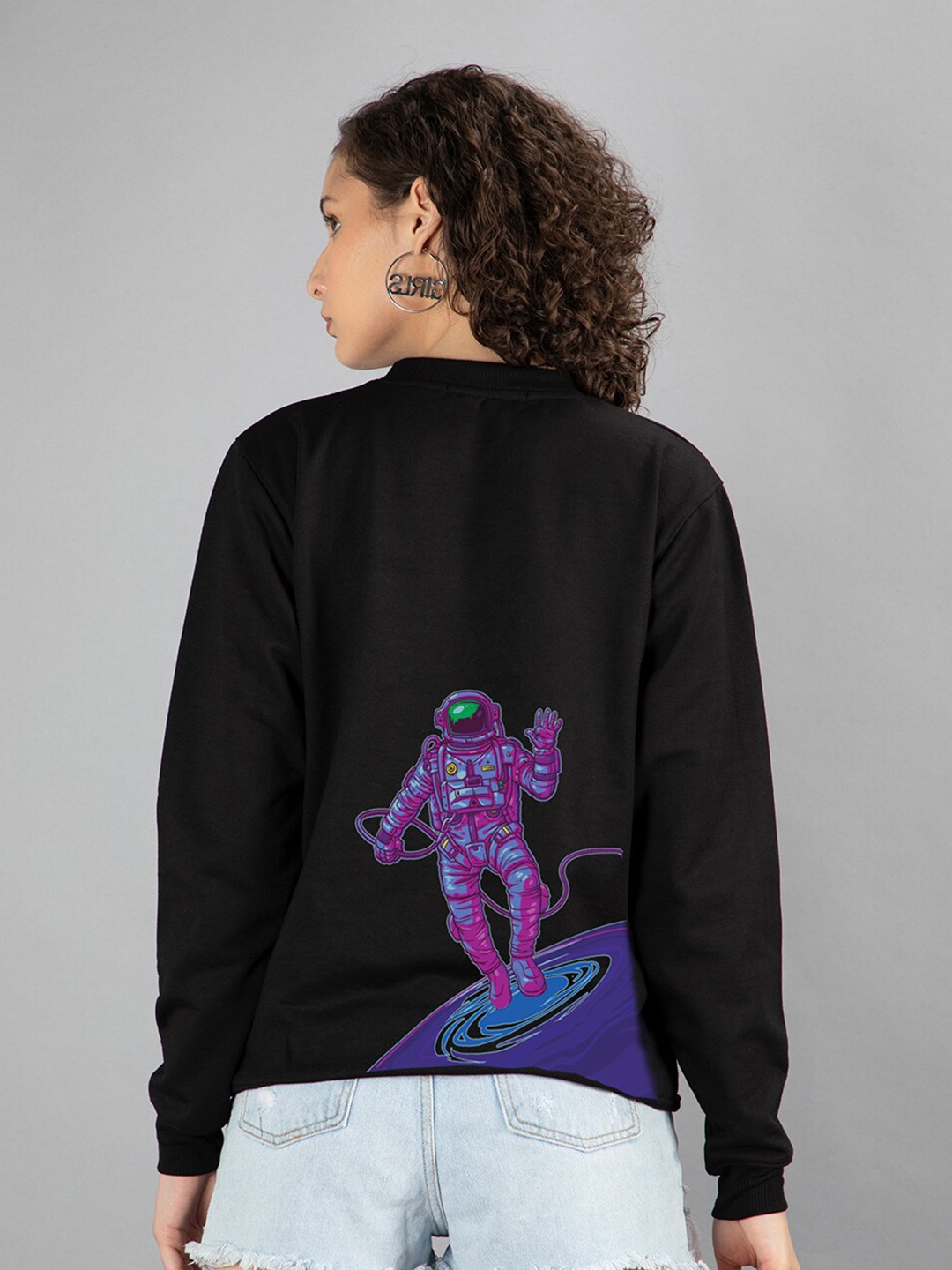 

Mad Over Print Women Printed Round Neck Sweatshirt, Black