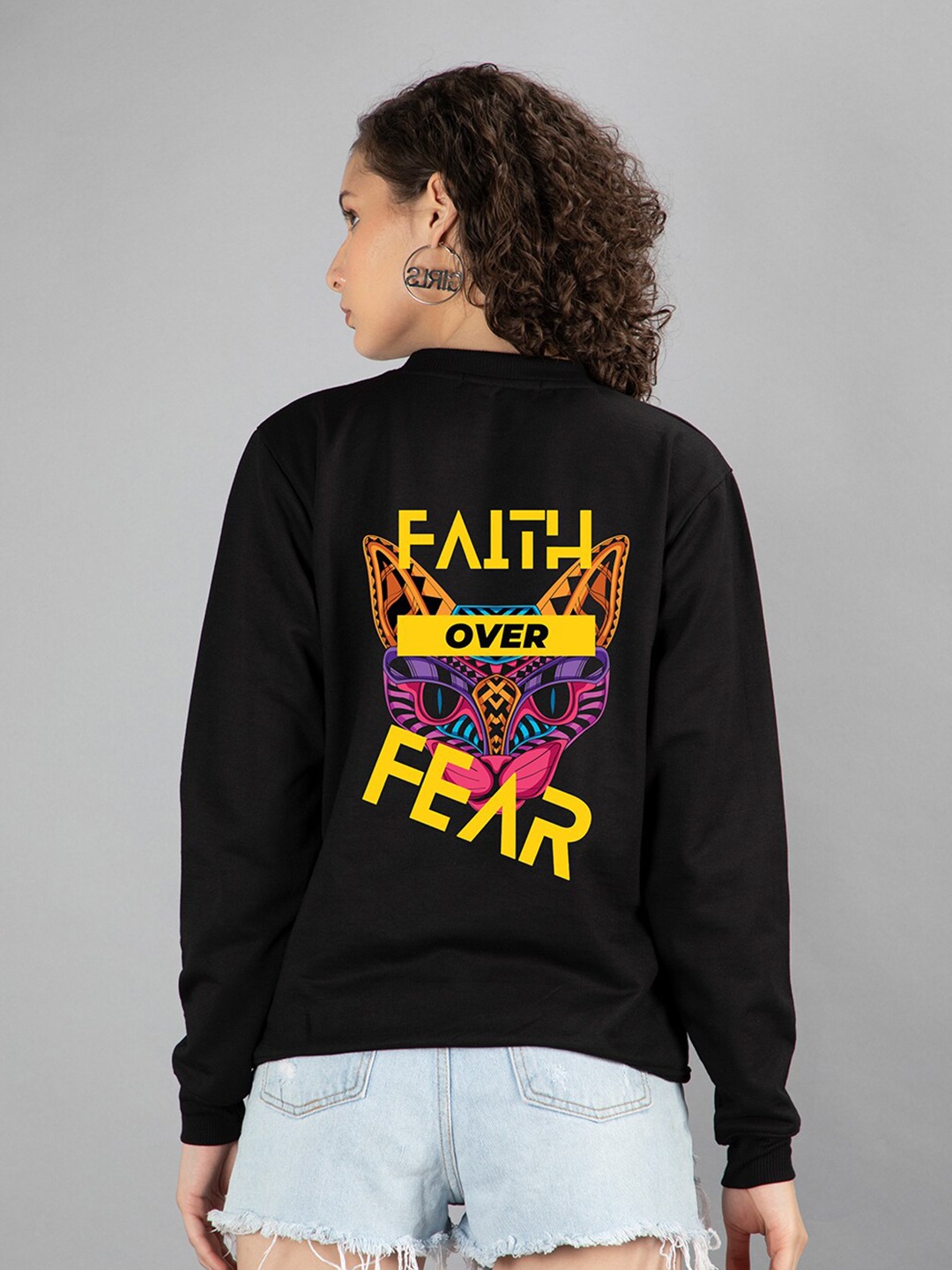 

Mad Over Print Women Printed Sweatshirt, Black