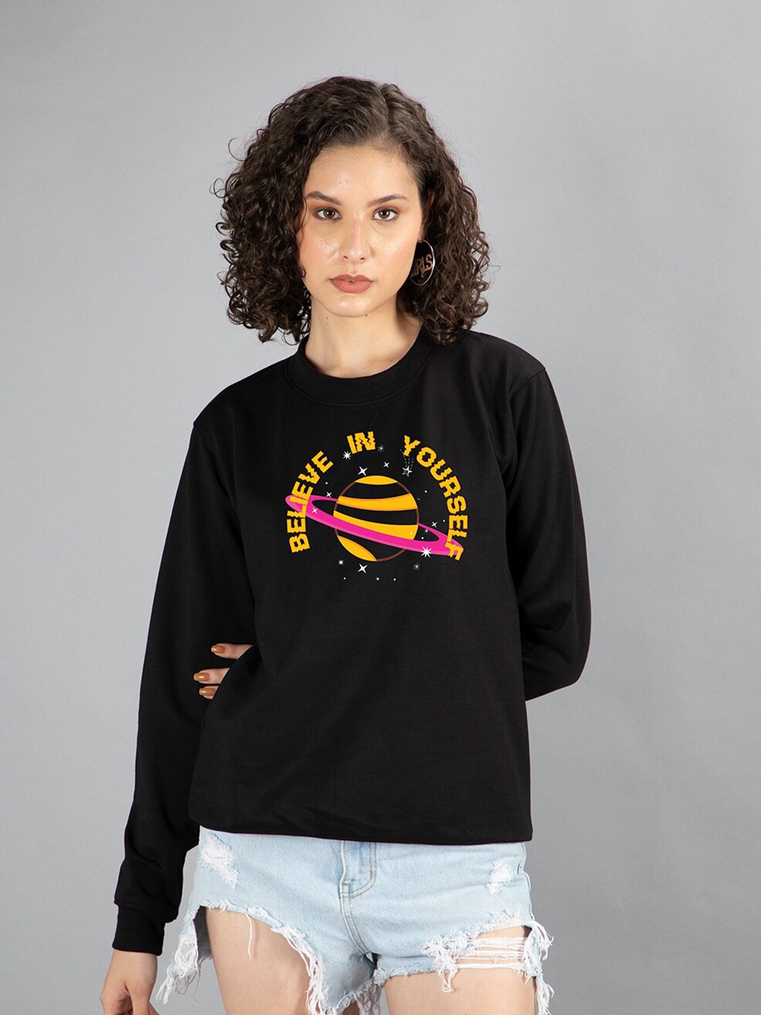 

Mad Over Print Women Black Printed Sweatshirt