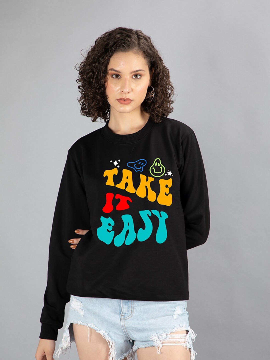 

Mad Over Print Women Black Printed Sweatshirt