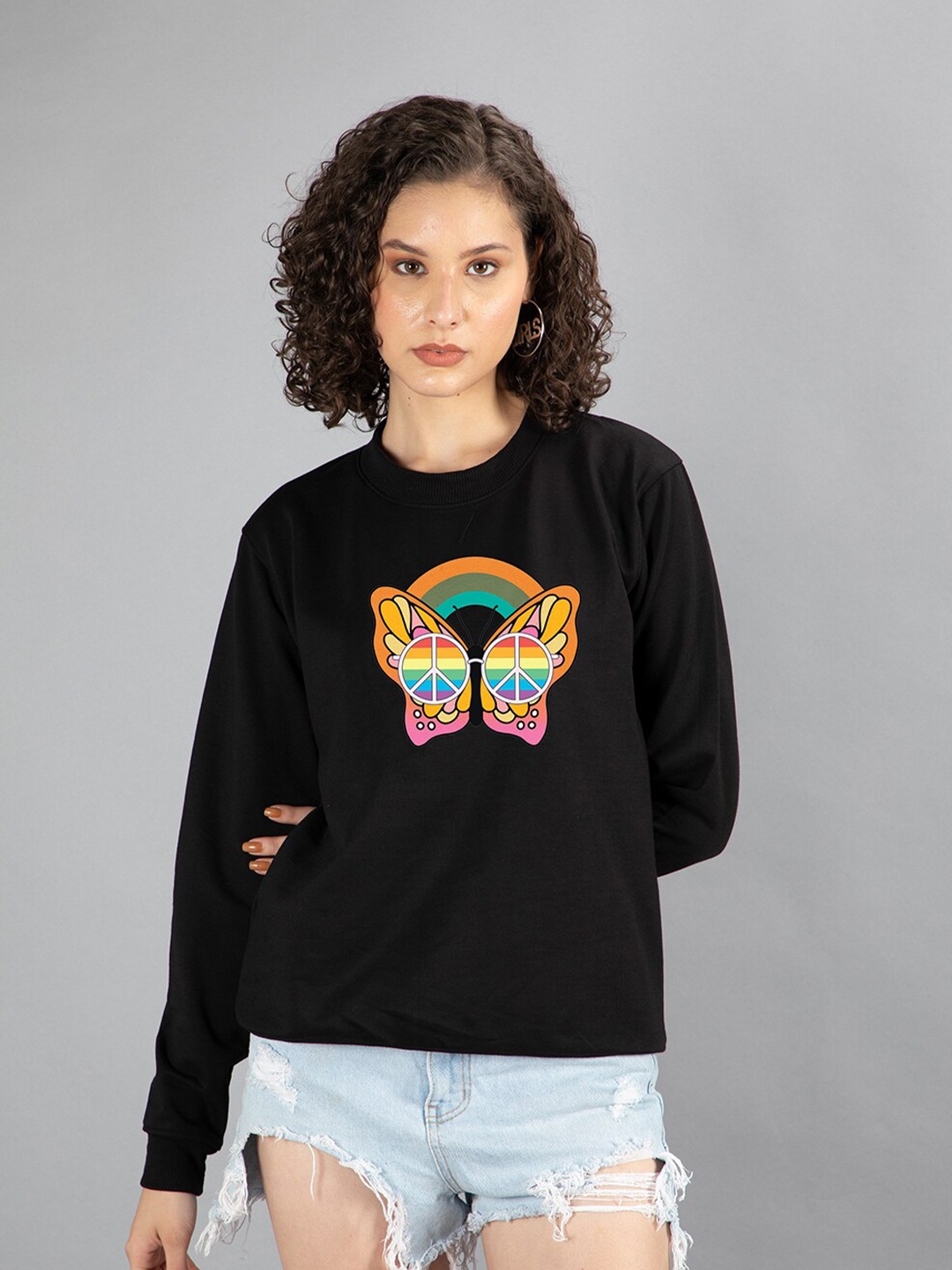 

Mad Over Print Women Black Printed Sweatshirt