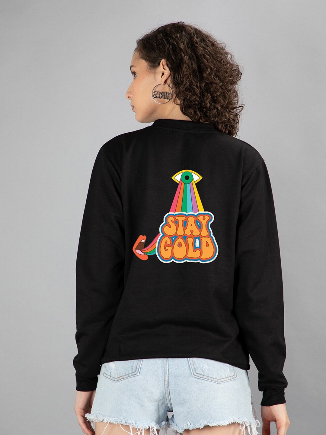 

Mad Over Print Women Printed Sweatshirt, Black