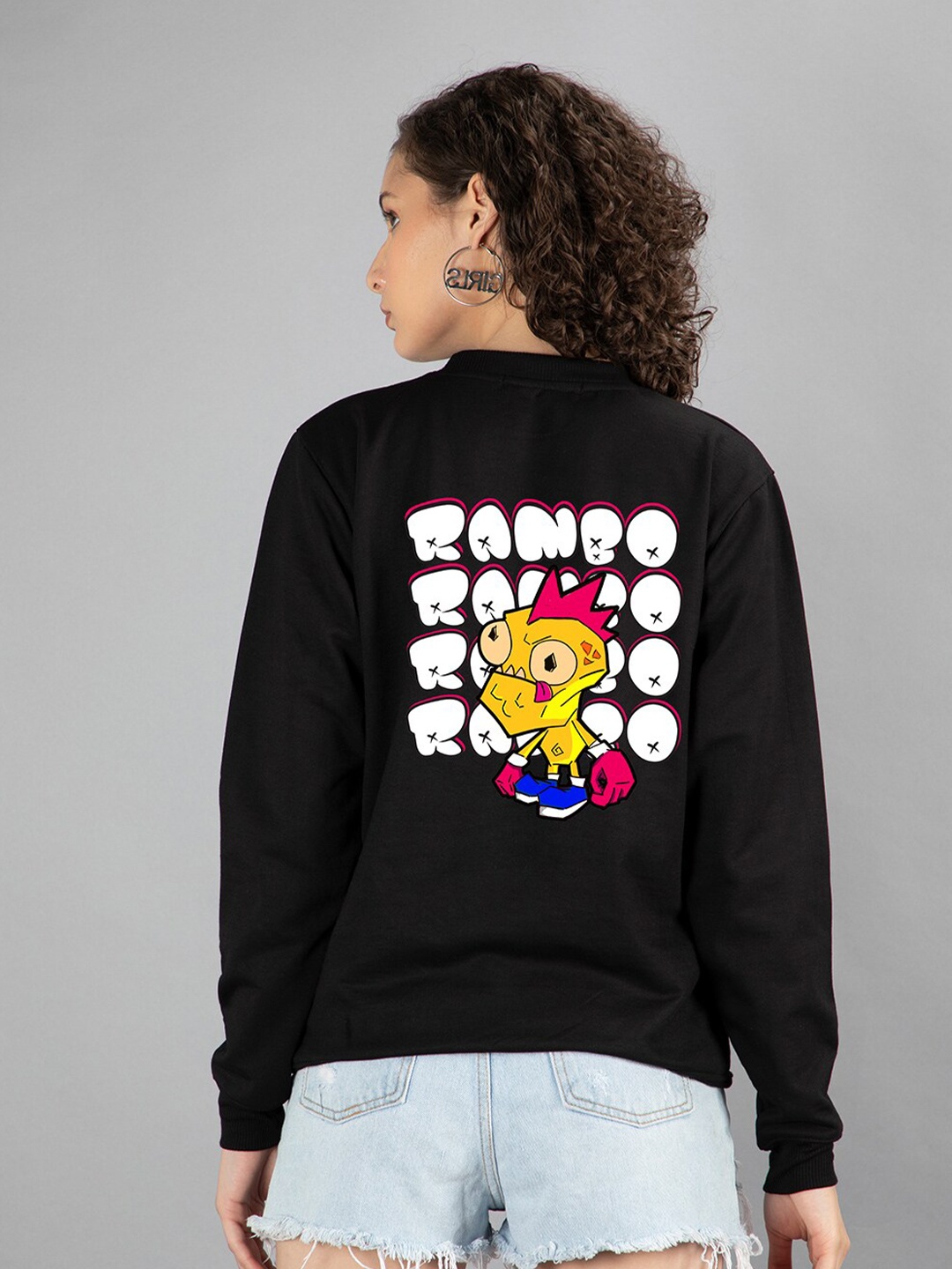

Mad Over Print Women Printed Sweatshirt, Black
