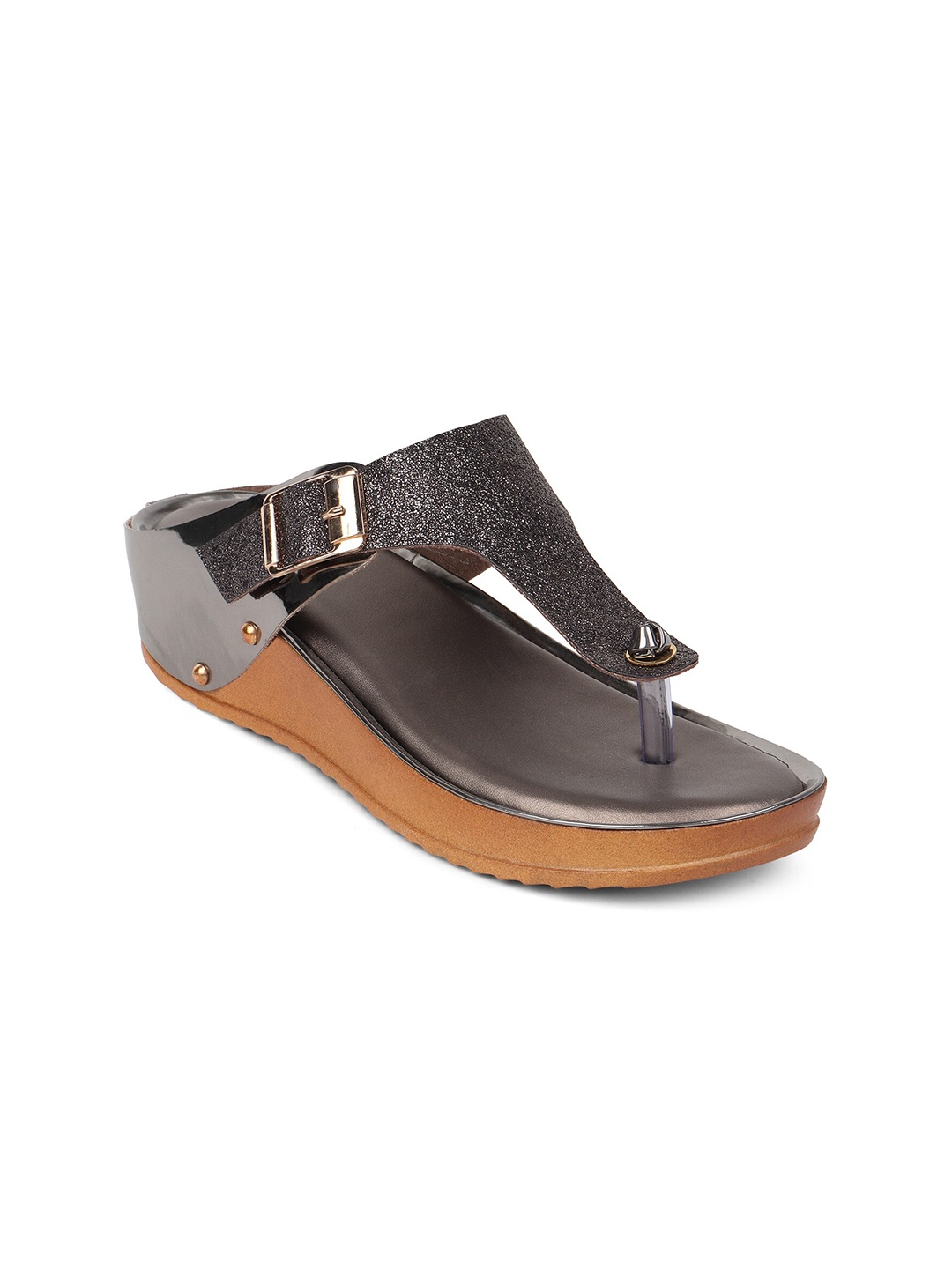 

ICONICS Women Embellished Comfort Heels With Buckles, Grey