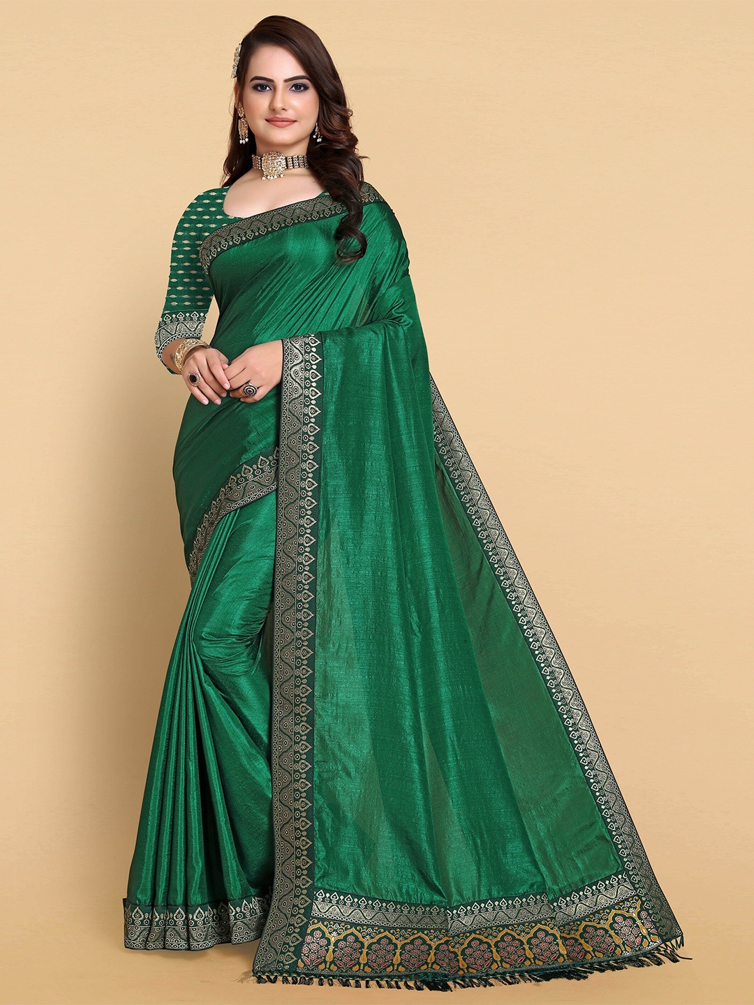 

SHAIBO SAREE Silk Cotton Saree, Green