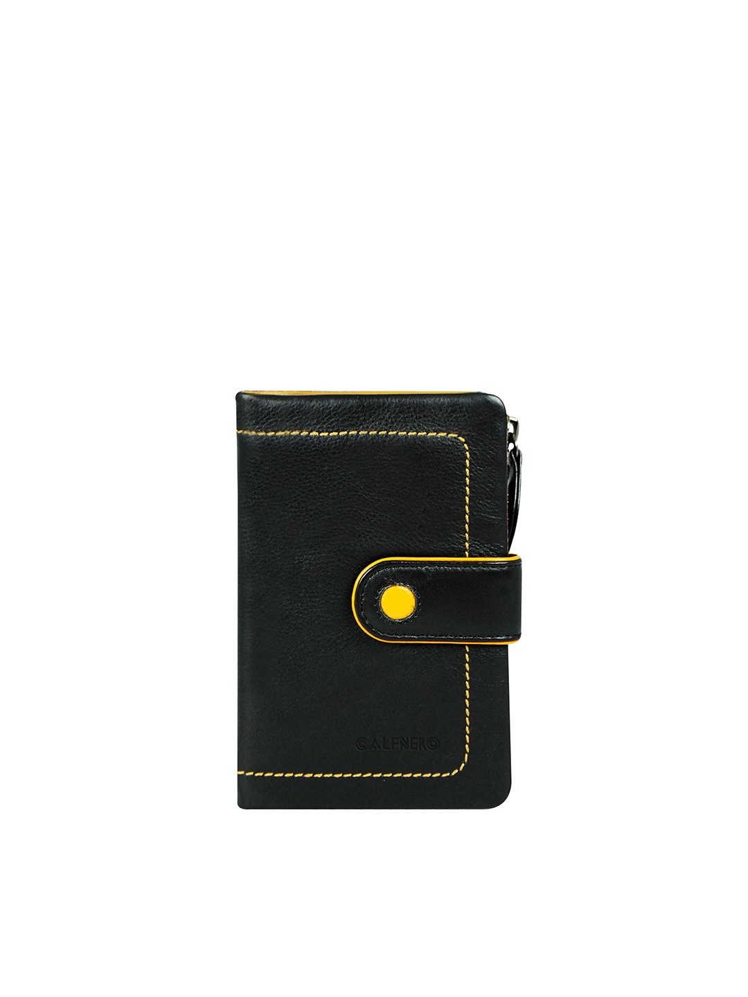

CALFNERO Women Leather Two Fold Wallet, Black