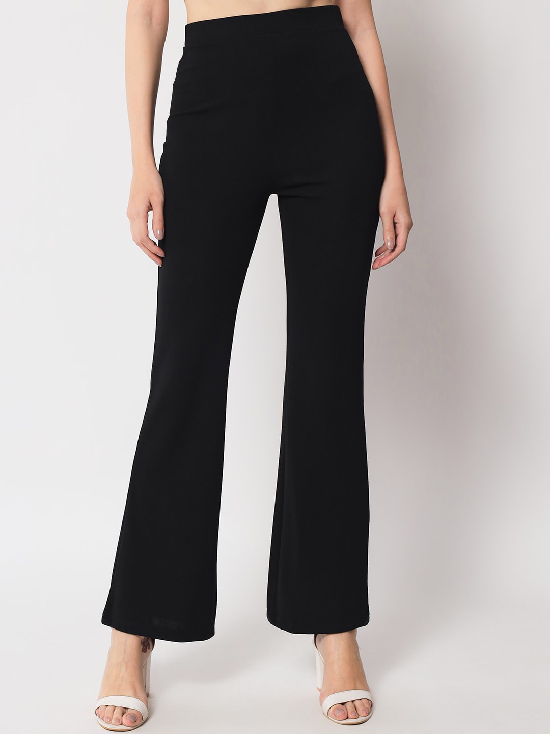 

Orchid Blues Women Flared High-Rise Easy Wash Trousers, Black