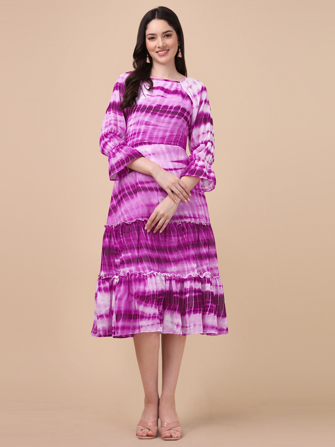 

GUFRINA Tie and Dye Georgette A-Line Midi Dress, Pink