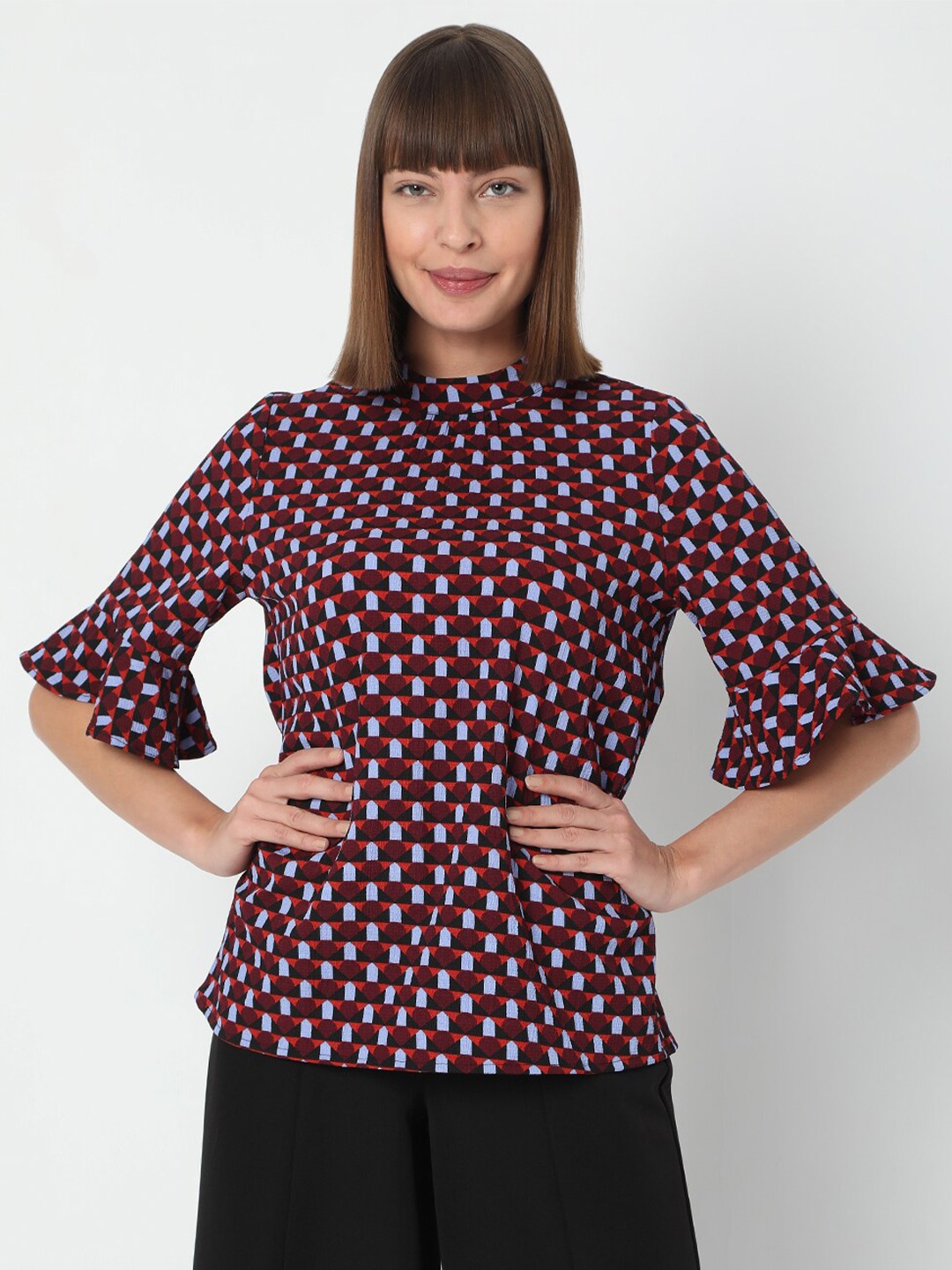 

Vero Moda Printed Bell Sleeves Top, Brown