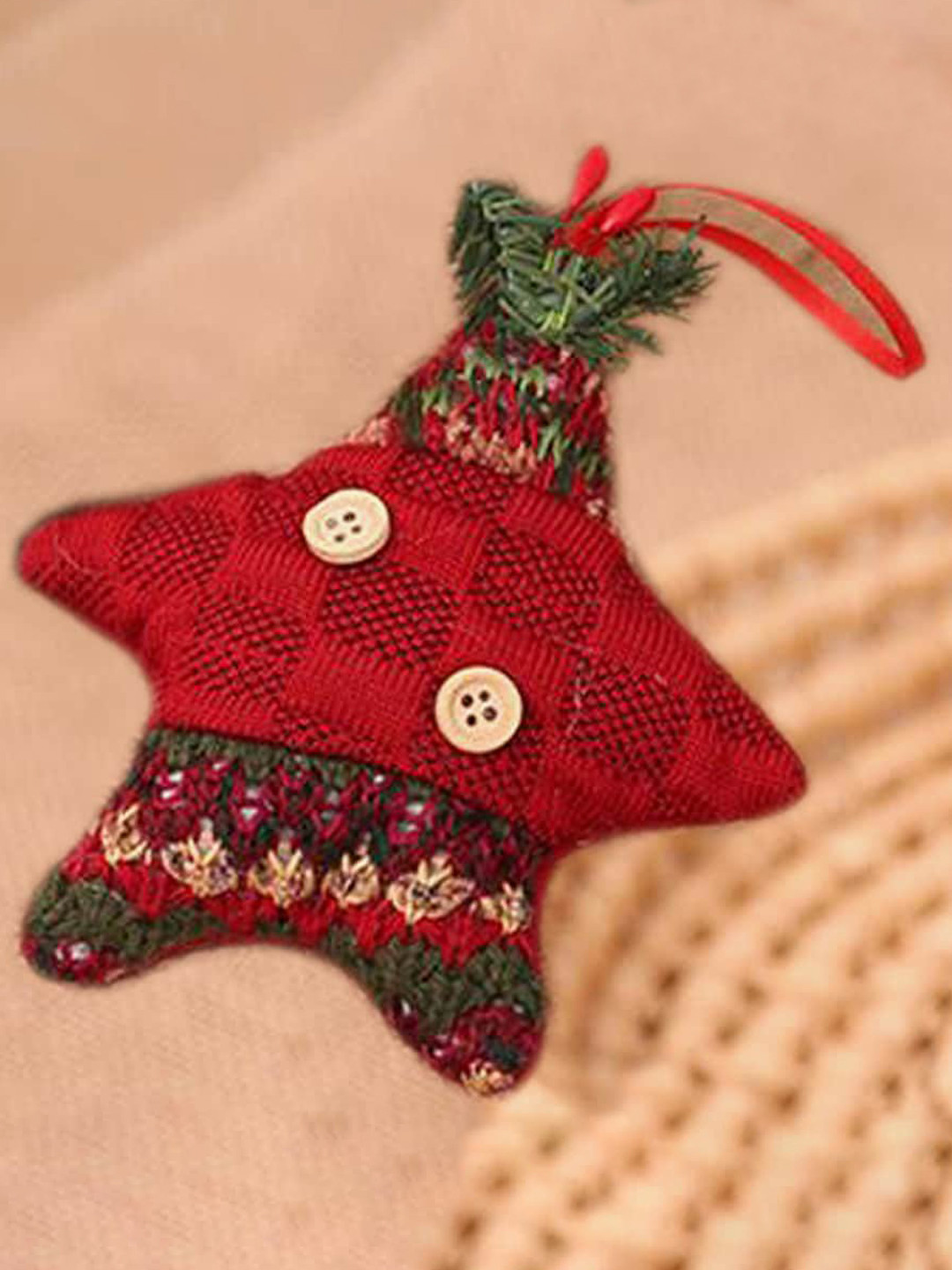 

Little Surprise Box LLP Red & Green Handmade Woven Star Shape Christmas Tree Ornament