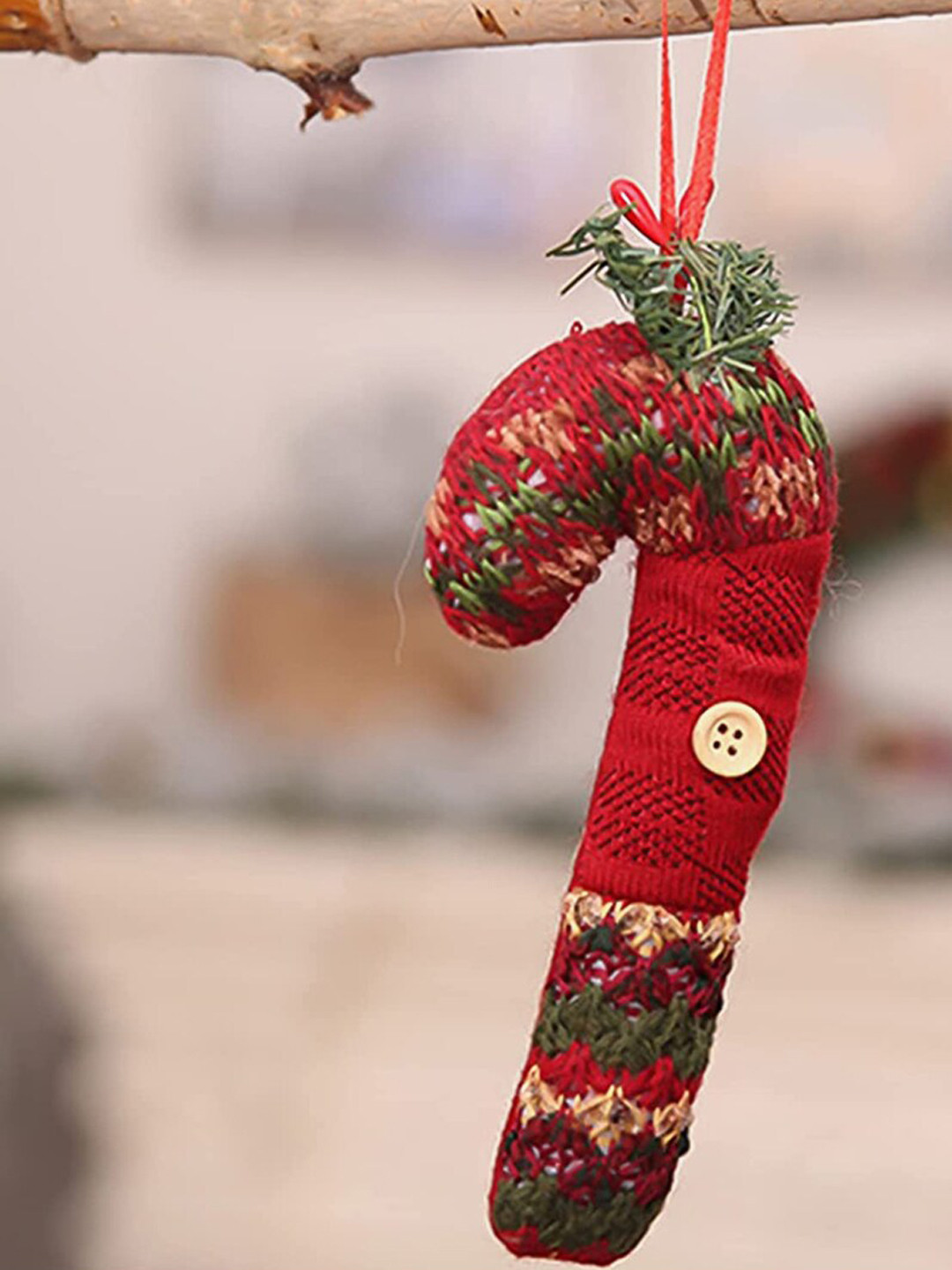 

Little Surprise Box LLP Red Handmade Woven Candy Shape Christmas Tree Ornament
