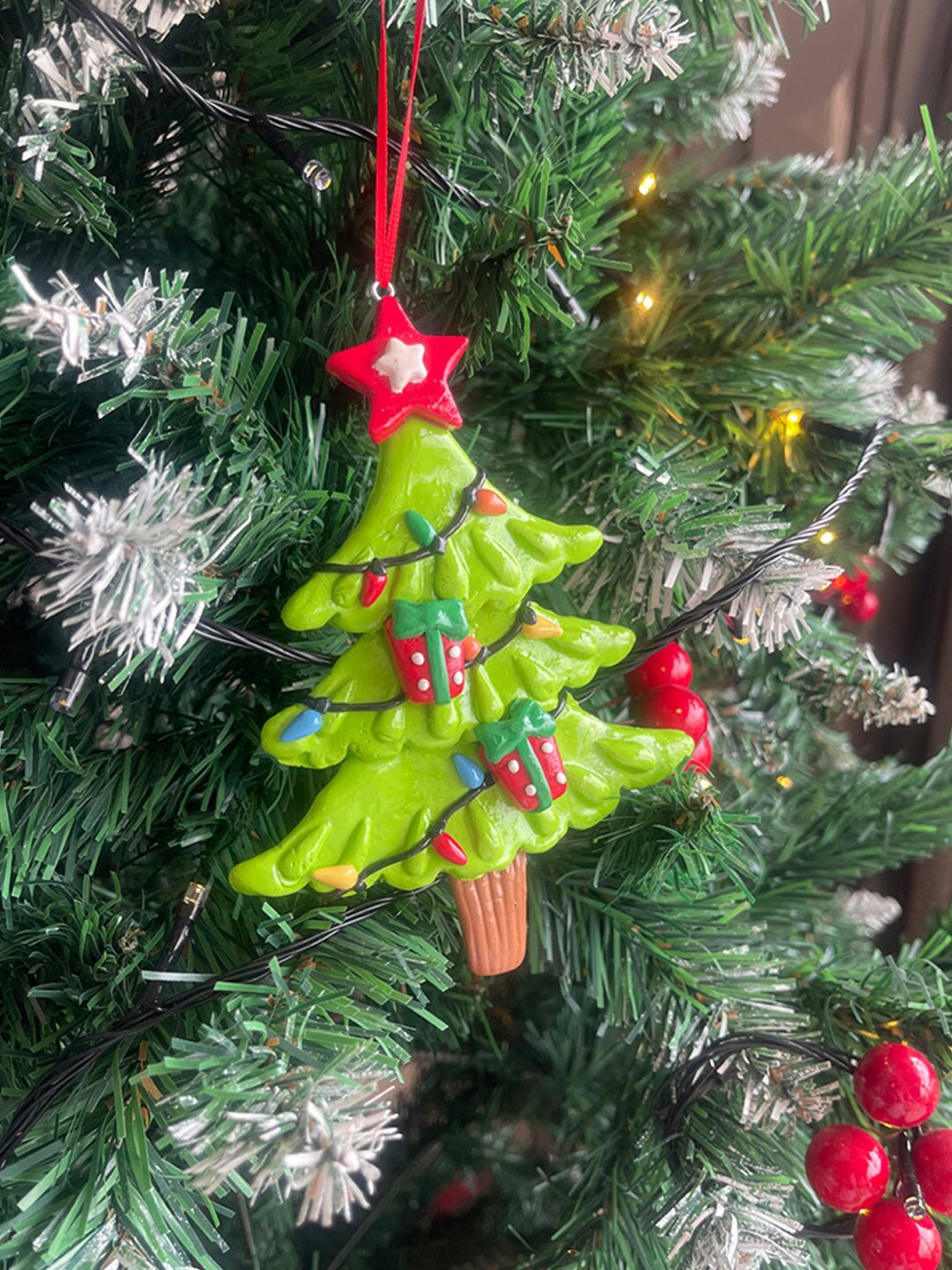

Little Surprise Box LLP Green Patterned Handmade Clay Christmas Tree Ornament