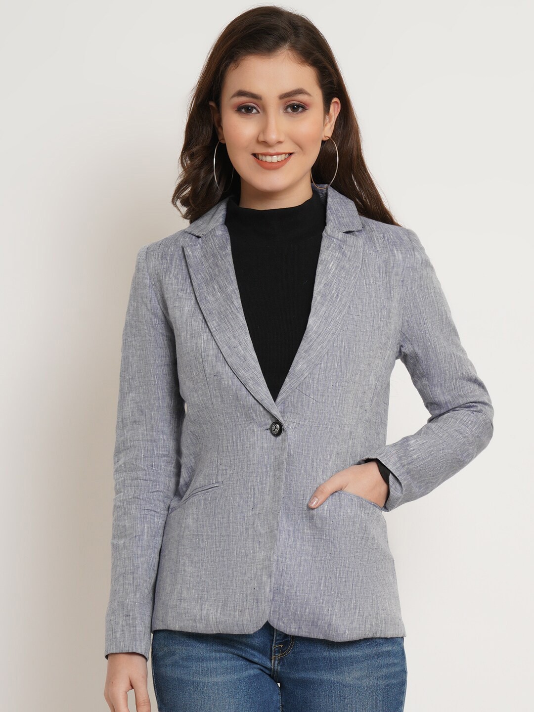 

Purple State Women Slim-Fit Single-Breasted Casual Blazer, Grey