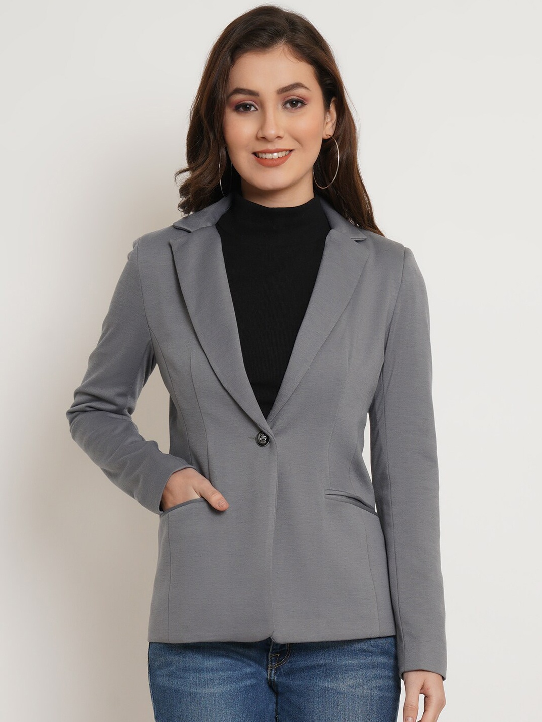 

Purple State Women Single-Breasted Slim-Fit Blazer, Grey