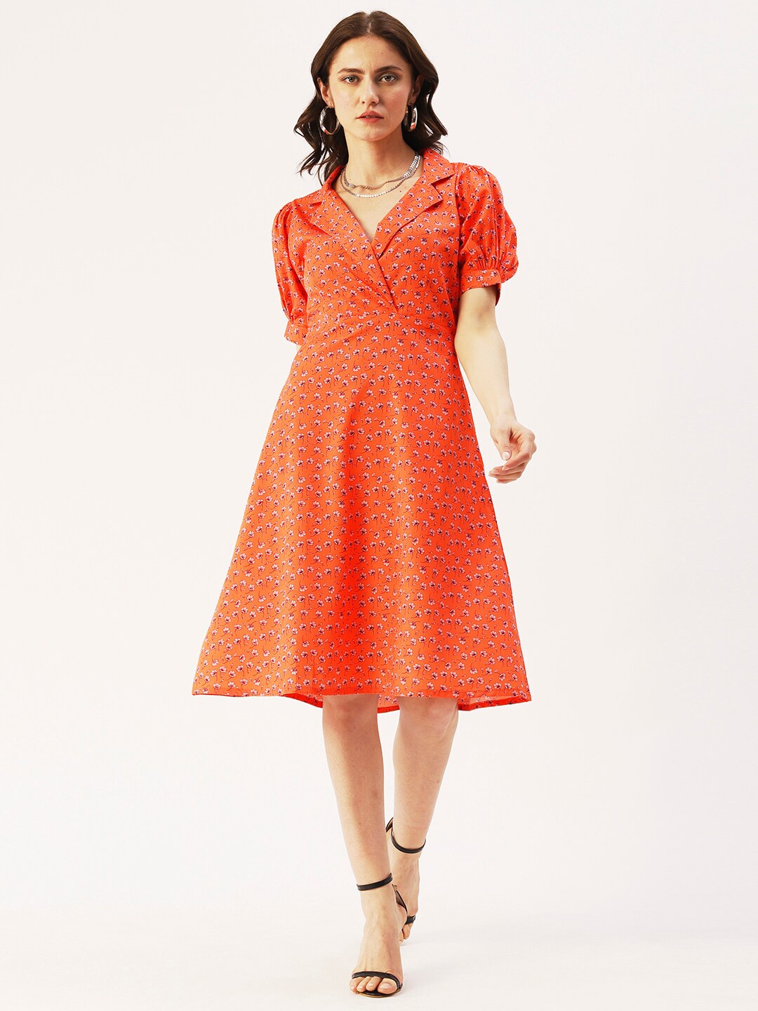 

DressBerry Floral Printed Midi Wrap Dress, Orange