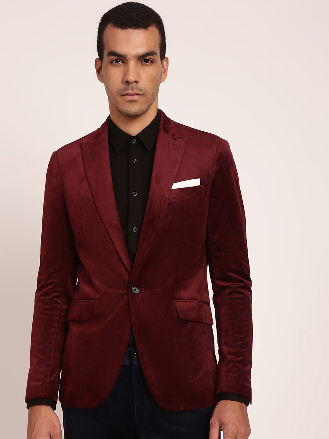 

LINDBERGH Men Single-Breasted Slim-Fit Party Blazer, Burgundy