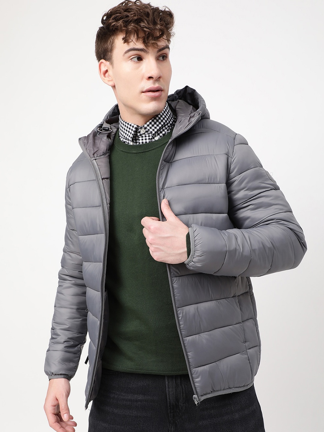 

LINDBERGH Men Puffer Hooded Jacket, Grey