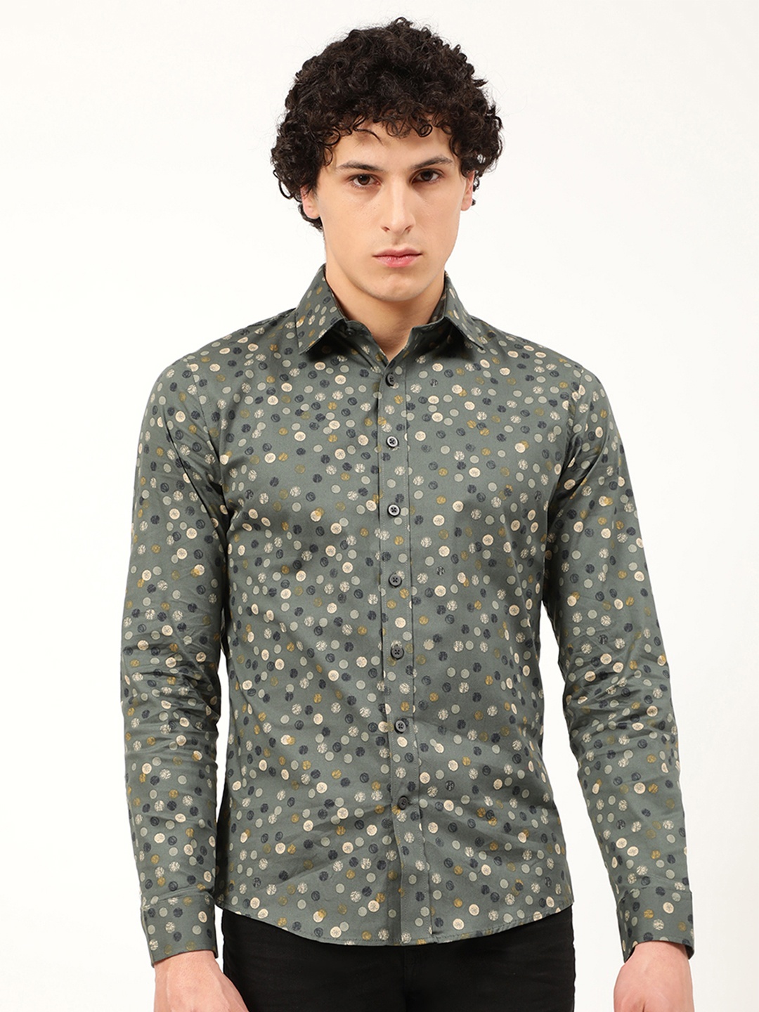 

LINDBERGH Men Slim Fit Printed Casual Shirt, Olive