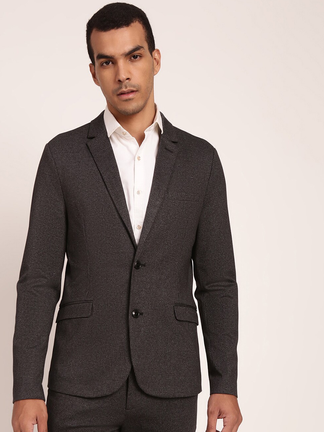 

LINDBERGH Men Checked Patterned Single-Breasted Slim-Fit Blazers, Black