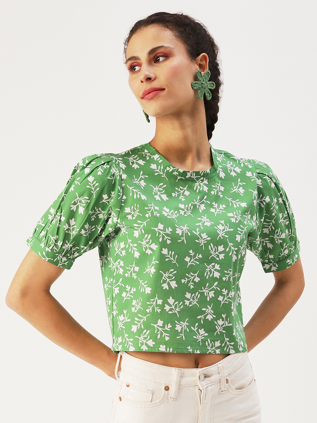 

Dressberry Basics Floral Print Top, Green