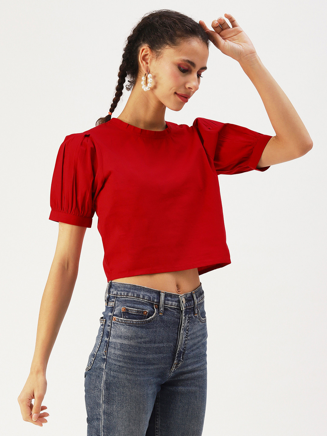 

Dressberry Basics Woman Solid Crop Top, Red