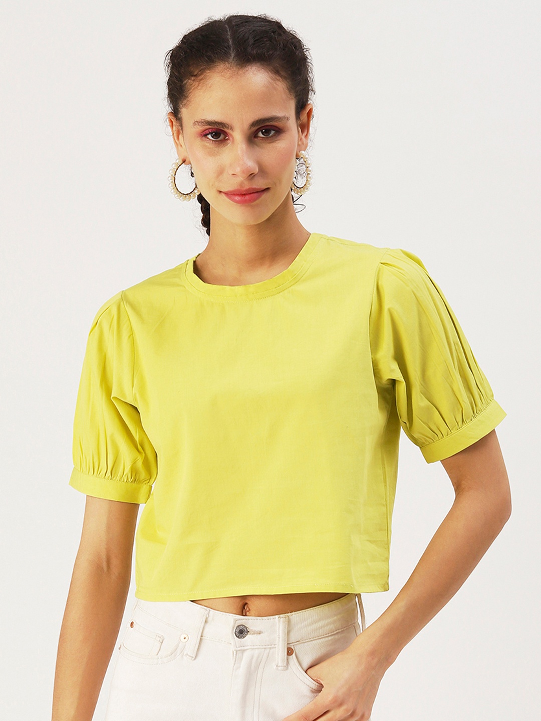 

Dressberry Basics Woman Solid Crop Top, Lime green