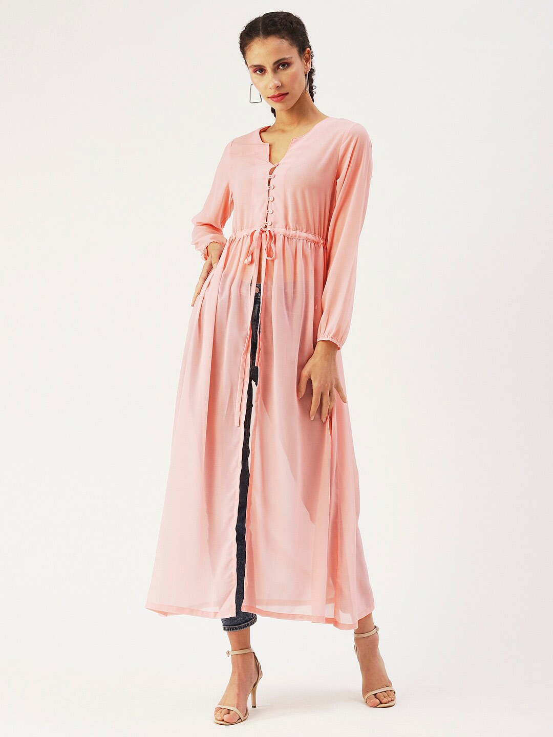 

DressBerry Maxi Longline Top with Tie Up Detail, Peach