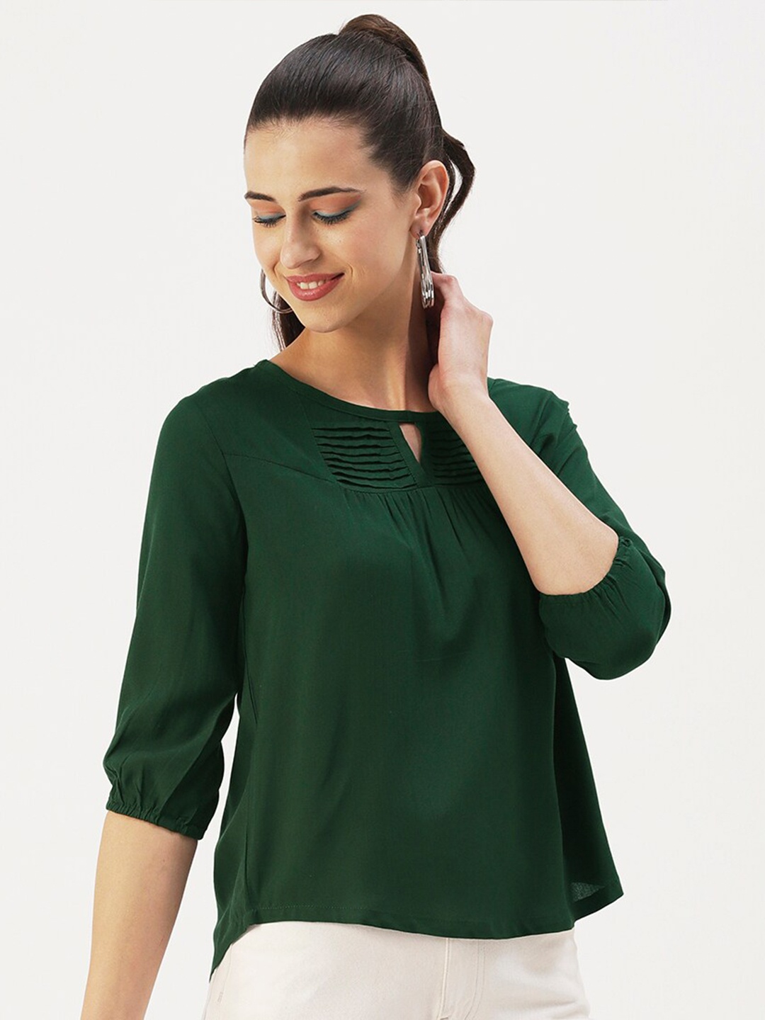 

DressBerry Keyhole Neck Top, Green