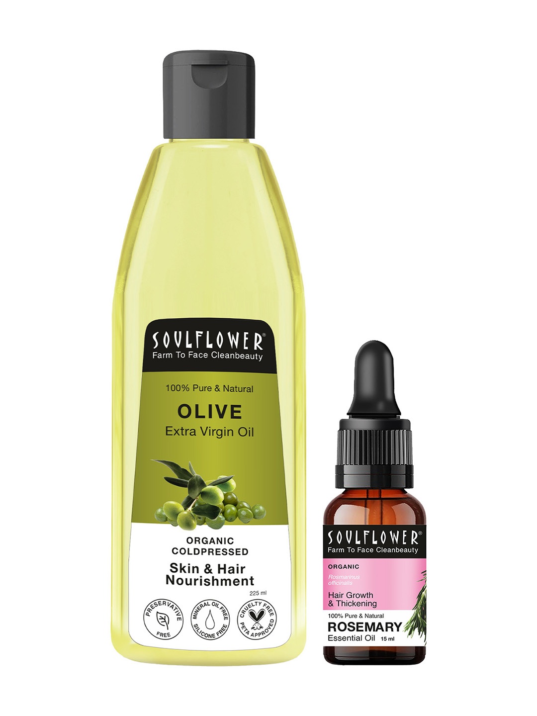 

Soulflower Set of Extra Virgin Olive Oil 225 ml & Rosemary Essential Oil 15 ml, Pink
