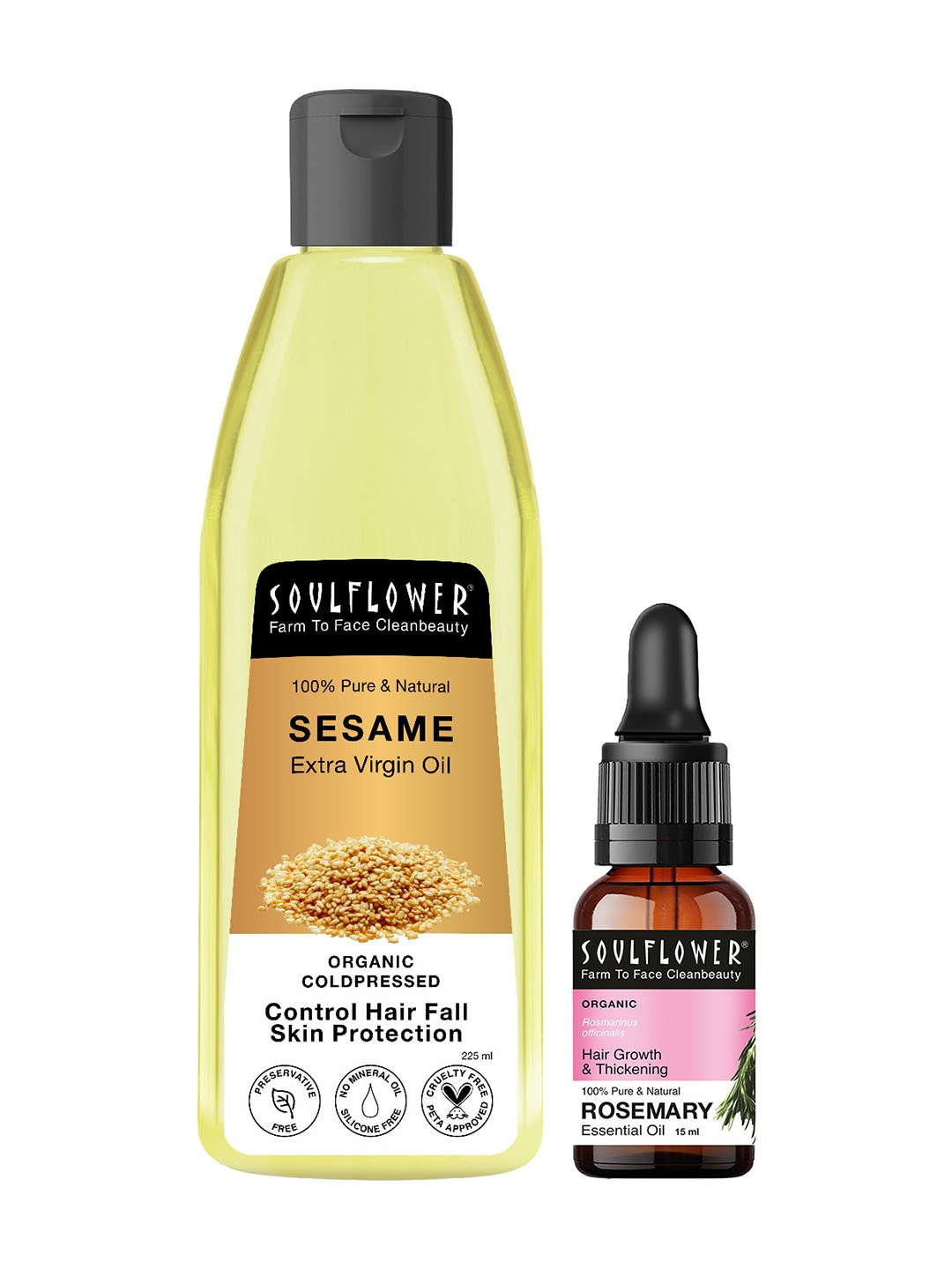 

Soulflower Set of Extra Virgin Olive Oil 225 ml & Rosemary Essential Oil 15 ml, Pink