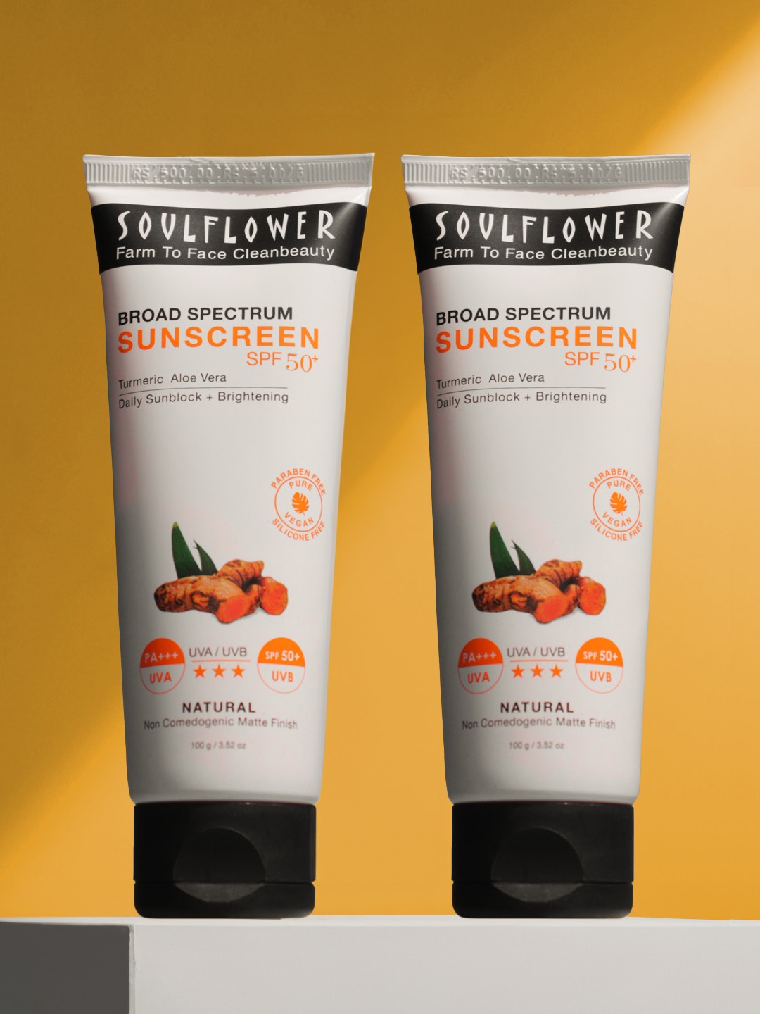 

Soulflower Set Of 2 Herbal Broad Spectrum SPF 50+ Sunscreen with Turmeric - 100g Each, White