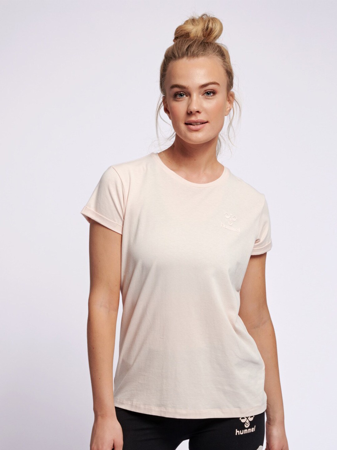 

Hummel Women Cotton Solid Short Sleeves T-shirt, Peach