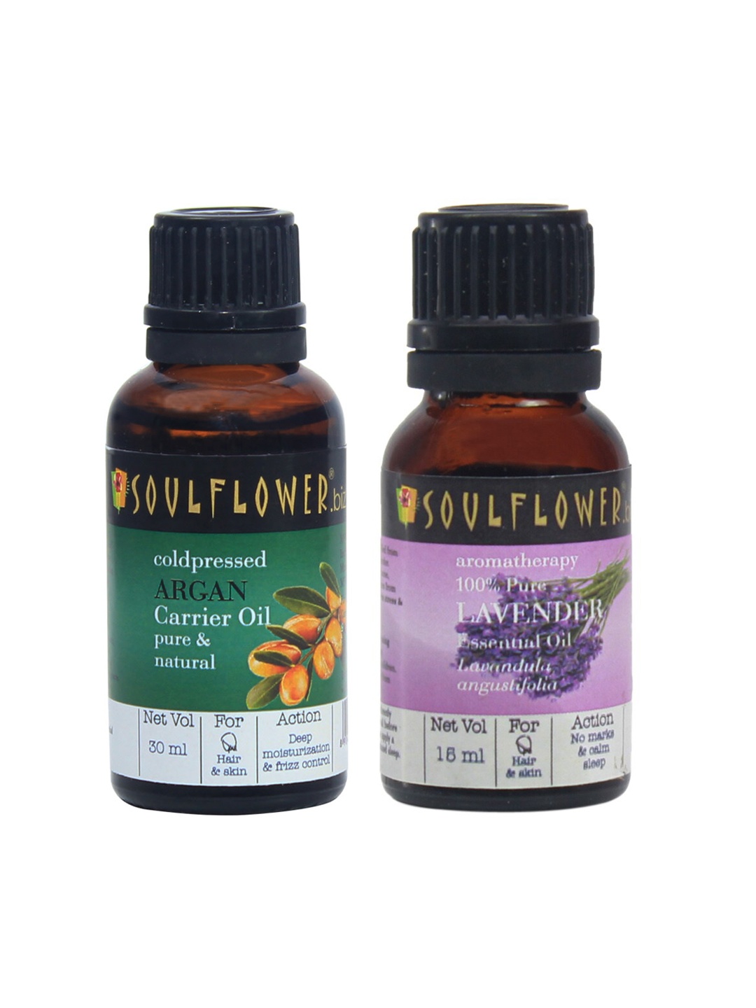 

Soulflower Set of Coldpressed Argan Carrier Oil 30ml & Organic Lavender Essential Oil 15ml, Green