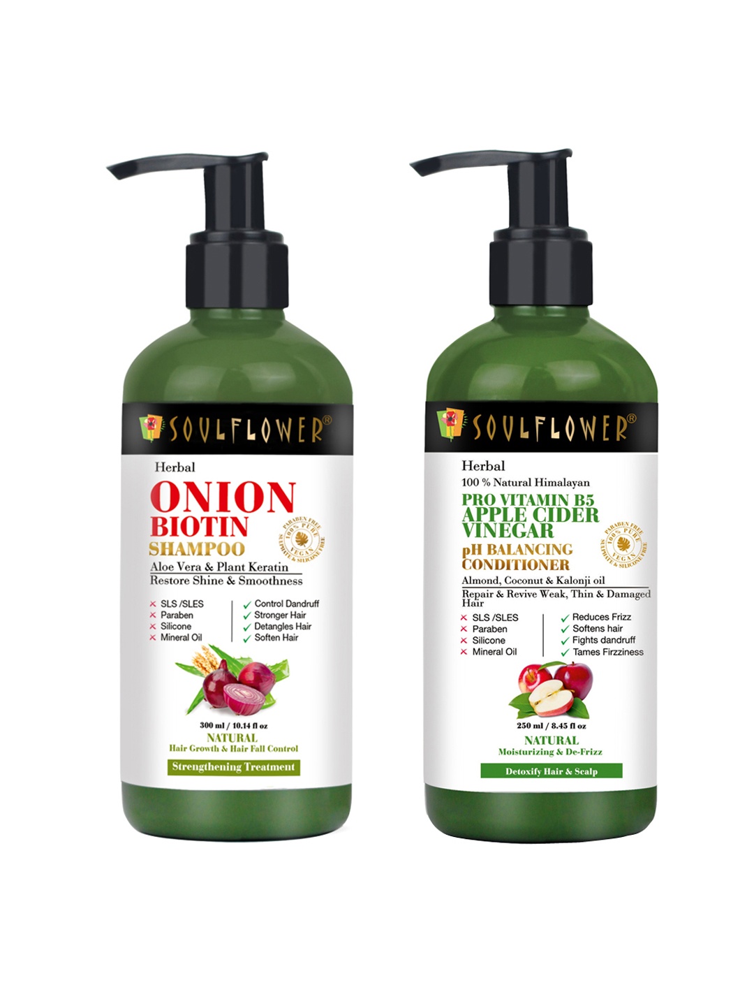 

Soulflower Set of Pro-Vitamin B5 Shampoo-Conditioner 550 ml & Onion Biotin Shampoo 300 ml, White