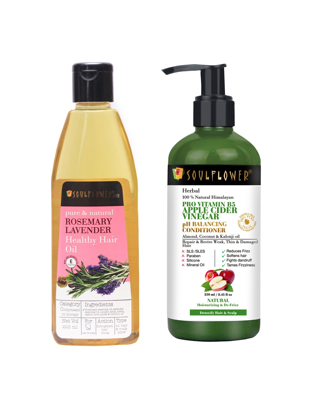 

Soulflower Set of Pro-Vitamin B5 Conditioner 550 ml & Rosemary Lavender Hair Oil 225 ml, Multi