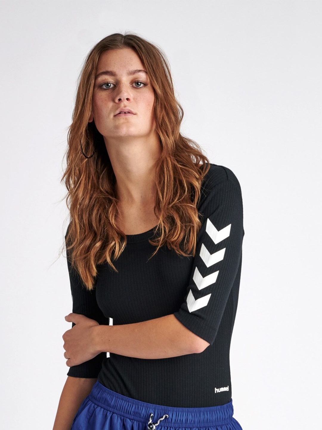 

hummel Women Black Printed Applique T-shirt