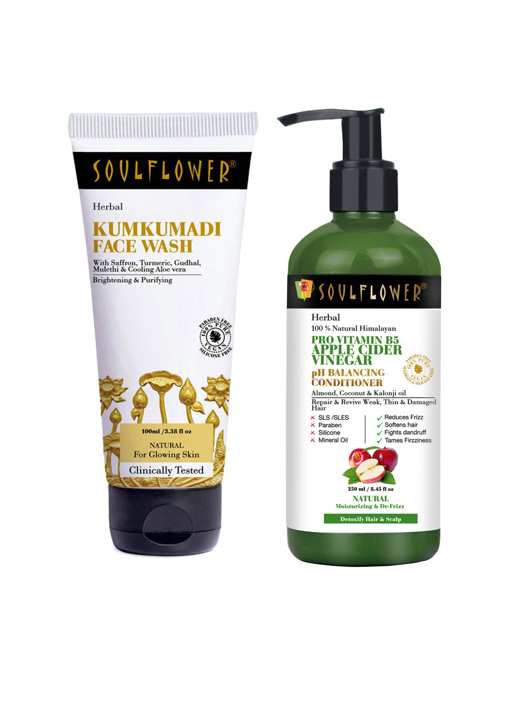 

Soulflower Set of Pro-Vitamin B5 Conditioner 550 ml & Ubtan Kumkumadi Face Wash 120 ml, White